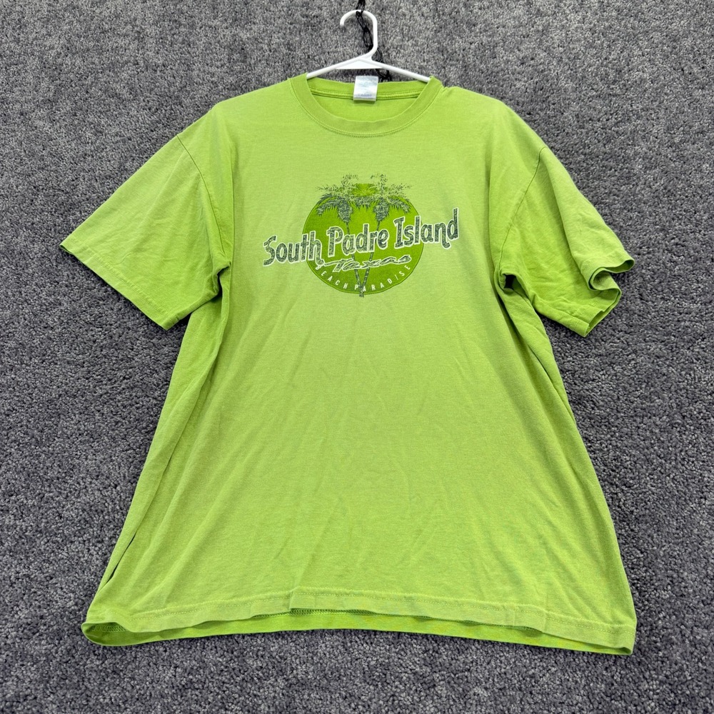 Gildan T Shirt Mens L Green South Padre Island Texas Graphic